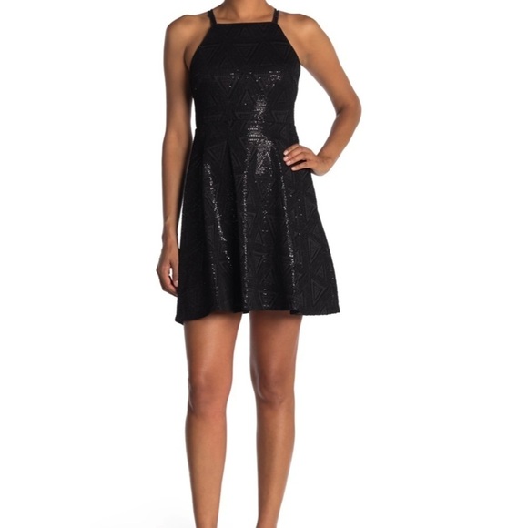 GUESS Sequin Fit & Flare Skater Dress Size 2, BLACK- NWT - Picture 2 of 4